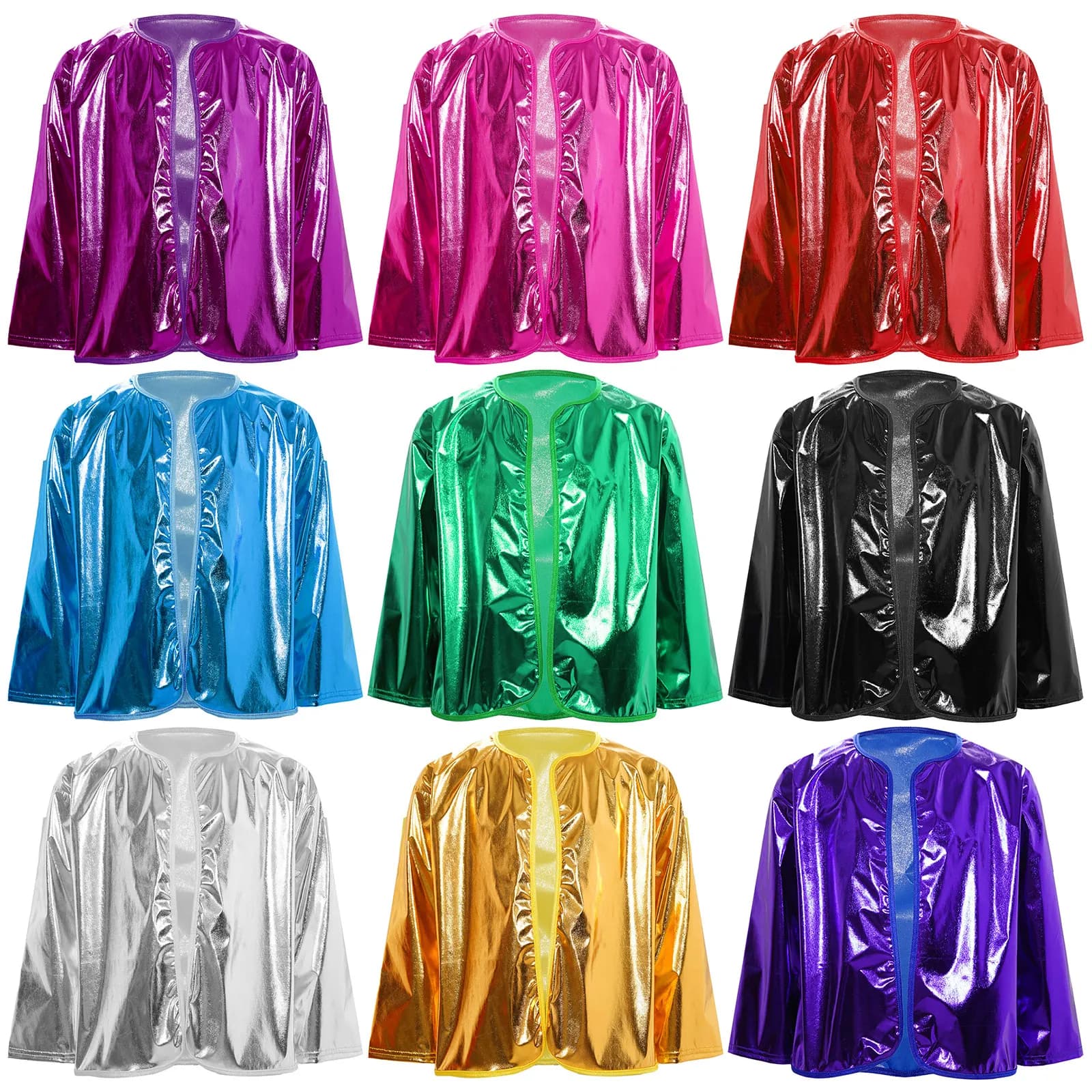 Kids Girls Boys Metallic Shiny Cardigan Long Sleeve Open Front Outerwear Cheerleading Dance Stage Performance Costume