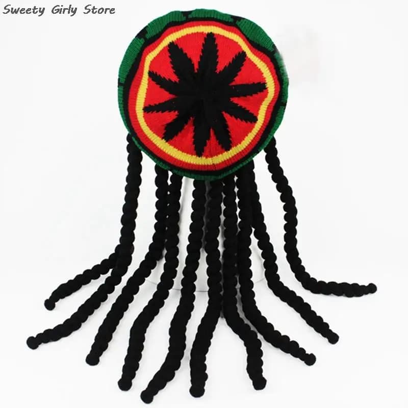 Jamaican Wool Bonnet Skullies Fashion Winter Rock Hip Hop Cap Knitted Wig Braid Hat Unisex Street Fake Hair Beanies Caps Party