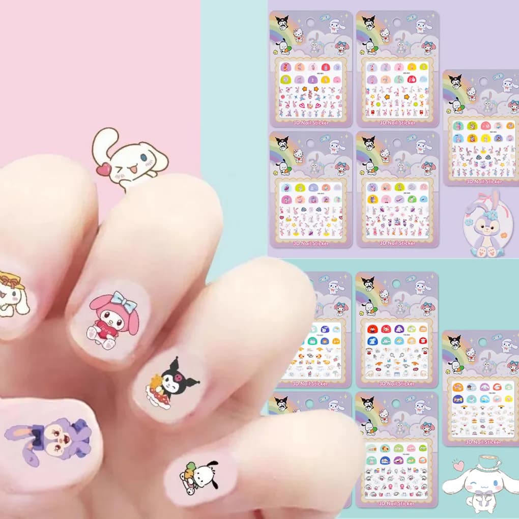 5pcs/set Cartoon Hello Kitty 3D Nail Stickers Fun Sanrio Melody Kuromi Nail Art Press on Nails Decoration Nail Art Decals