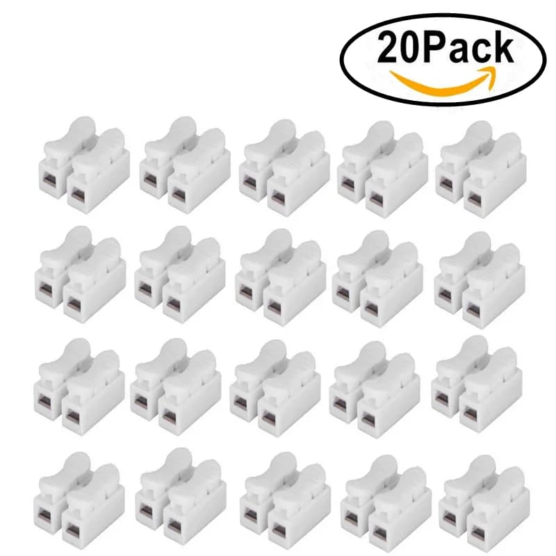 20Pcs CH2 Spring Quick Wire Connector Cable Clamp 2p Electrical Crimp Erminal Block 2 Way Easy Fit For Led Strip