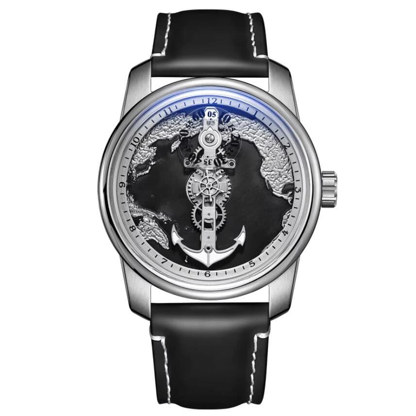 OBLVLO Men Automatic Watch 42MM Vintage Mechanical Wristwatch Waterproof Sapphire Navigation Map Dial