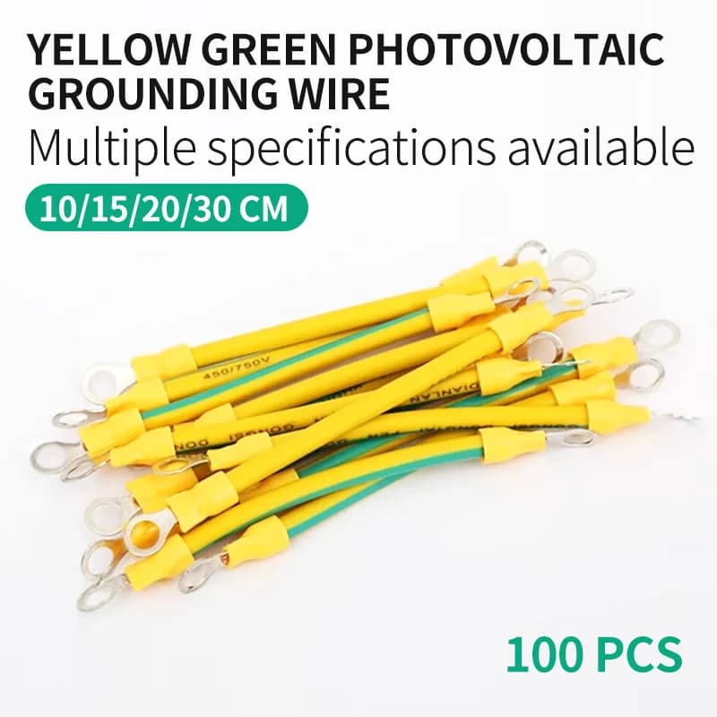 100Pcs Copper Bridge Jumper Yellow Green Double Color Grounding Wire Solar Photovoltaic Grounding Wire 10/12/14 Awg 2.5/4/6 Mm2