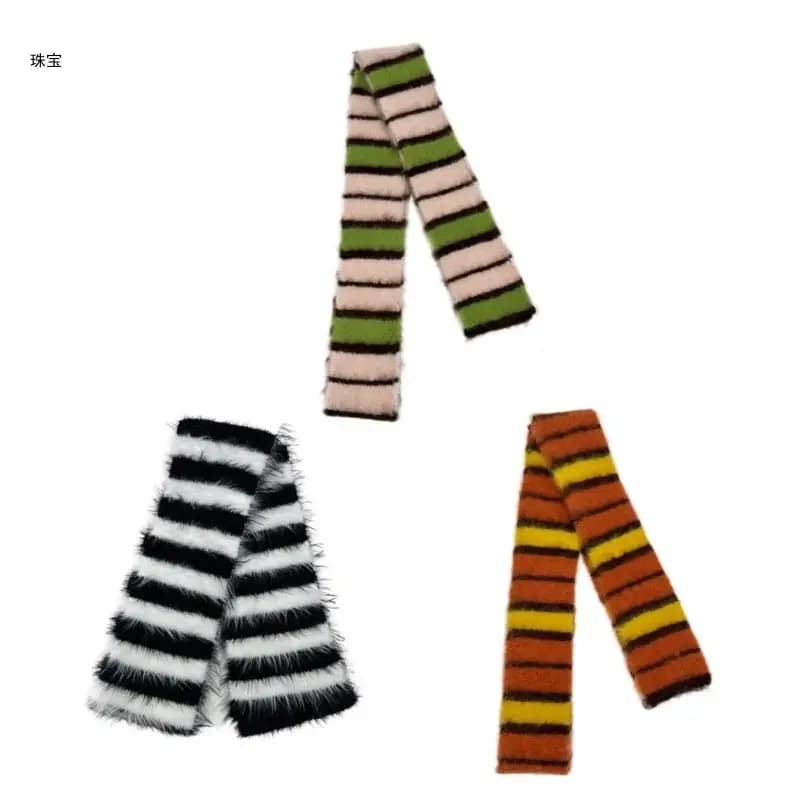 X5QE Strip Scarf for Women Long Furry Belt Necktie Neck Scarf Y2K Girls Photo Props