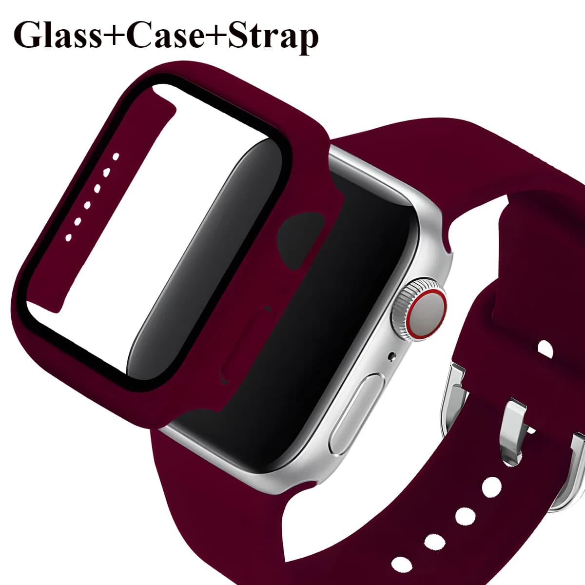 Glass+Case+Strap For Apple Watch band 44mm 40mm 45mm 41 38 42 46mm Silicone watchbands bracelet iWatch series 10 9 7 6 5 4 3 SE