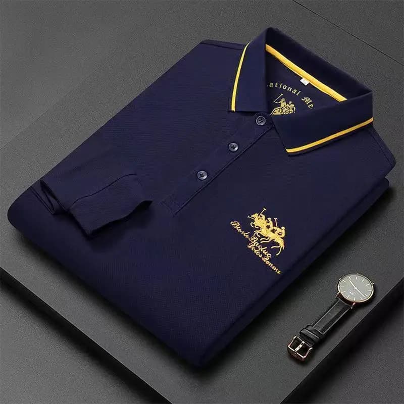 Brand Embroidery Men's Long Sleeved Ice Silk Cotton Hot Selling Polo Shirt Autumn Business Casual Breathable Men's Top T-shirt