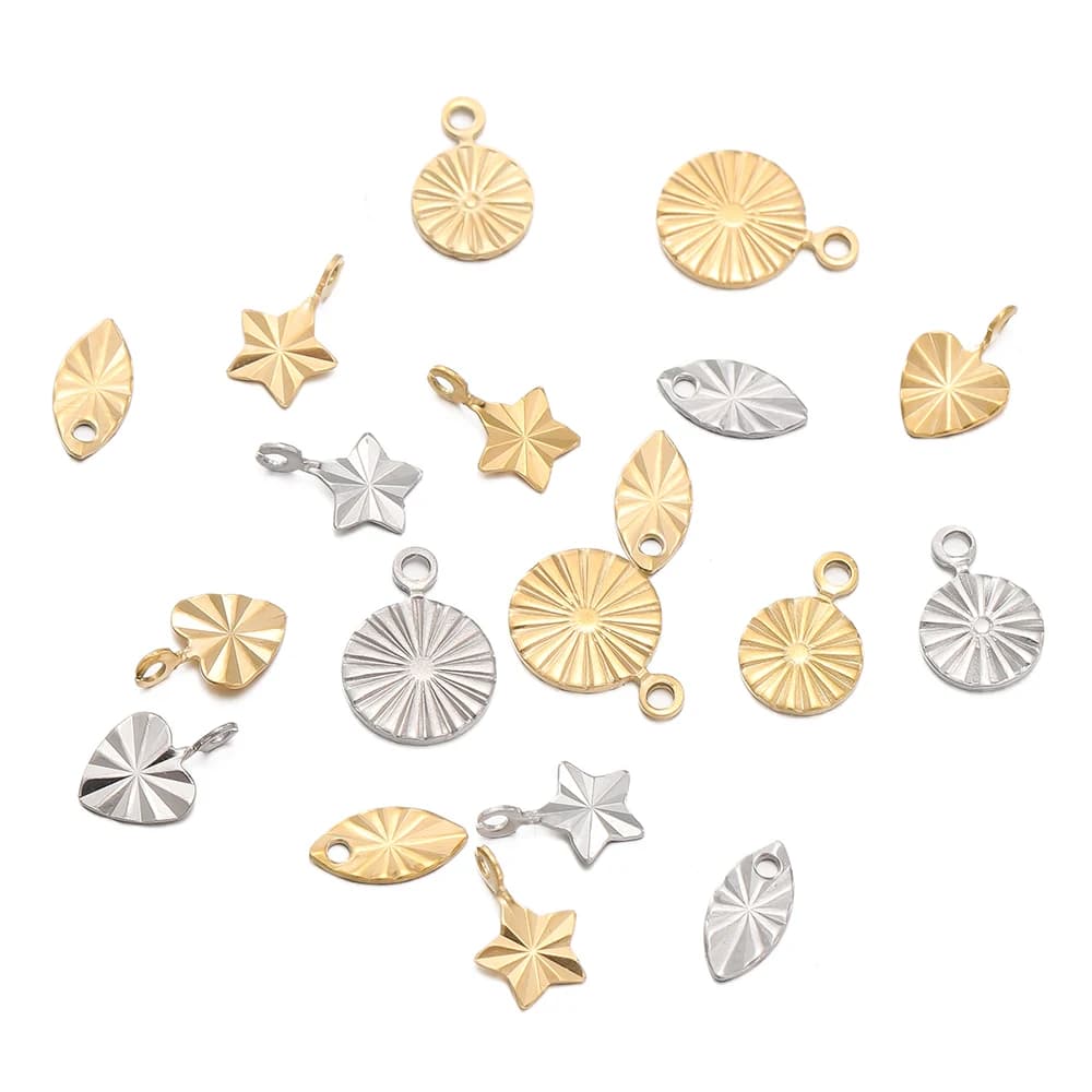 20/50pcs Gold Color Stainless Steel Heart Pendants Round Necklace Charms Pendant for DIY Bracelet Jewelry Making Accessories