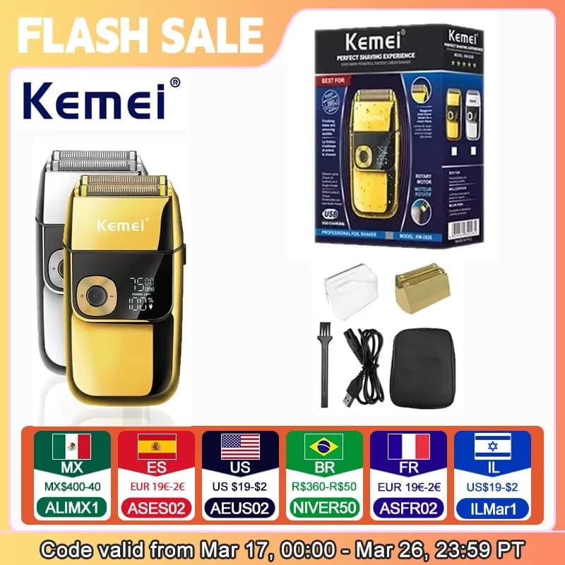 Kemei KM-2028 Men's Electric Metal Shaver LED Display Adjustable Speed USB Electric Shaver Hair Shavers