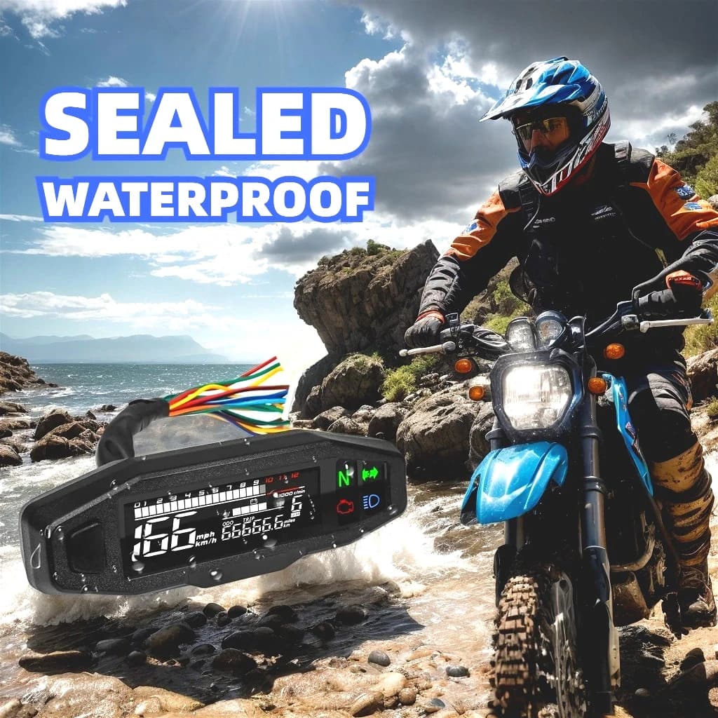 Motorcycle Digital Dashboard 12000 RPM Tachometer Speedometer with ODO/TRIP & Turn Signal Indicator - Universal LCD Panel for Cr