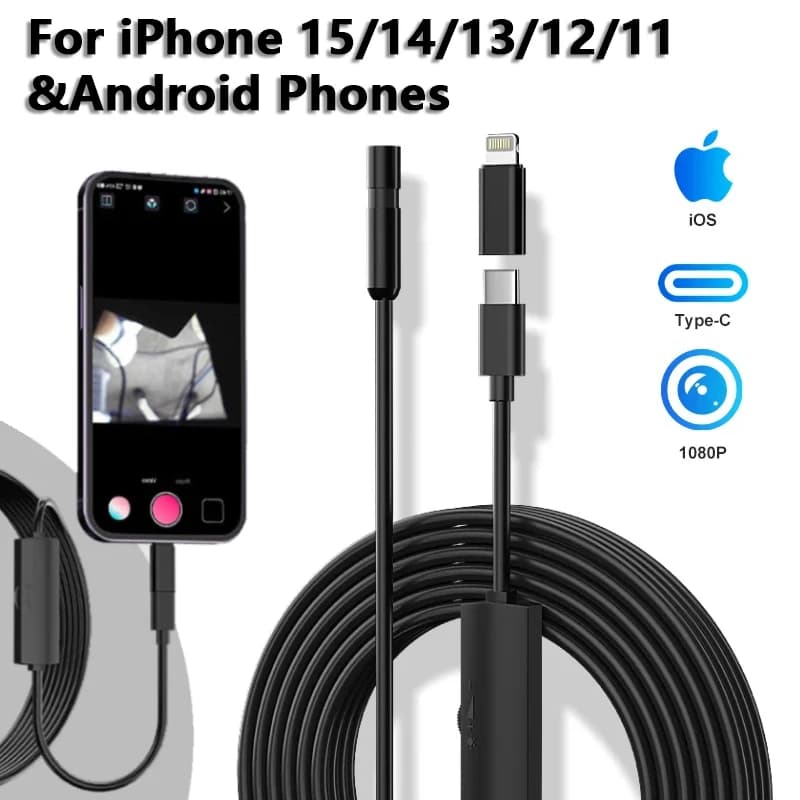 5.5/8mm 200MP Endoscopic Video Controlled Sewer Endoscope Camera Drain For Iphone 6 8 IOS Mobile Smartphone Cars Android Type C