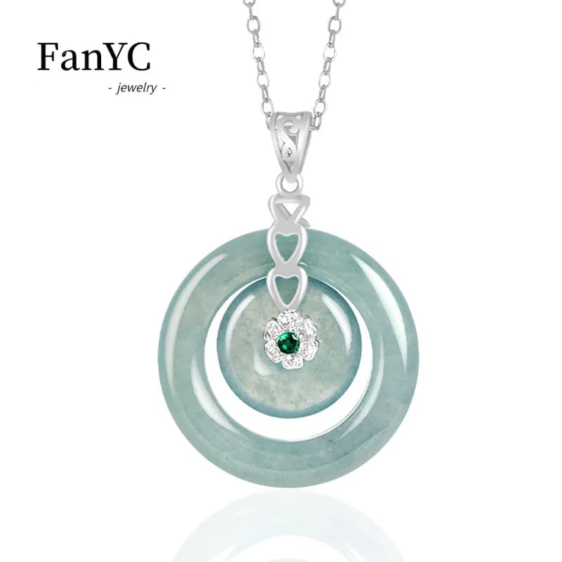 Natural Jadeite Blue Water Amulet Pendant S925 Silver Inlaid Hand-carved Exquisite Fashion Ice Jade Necklace Ladies Holiday Gift