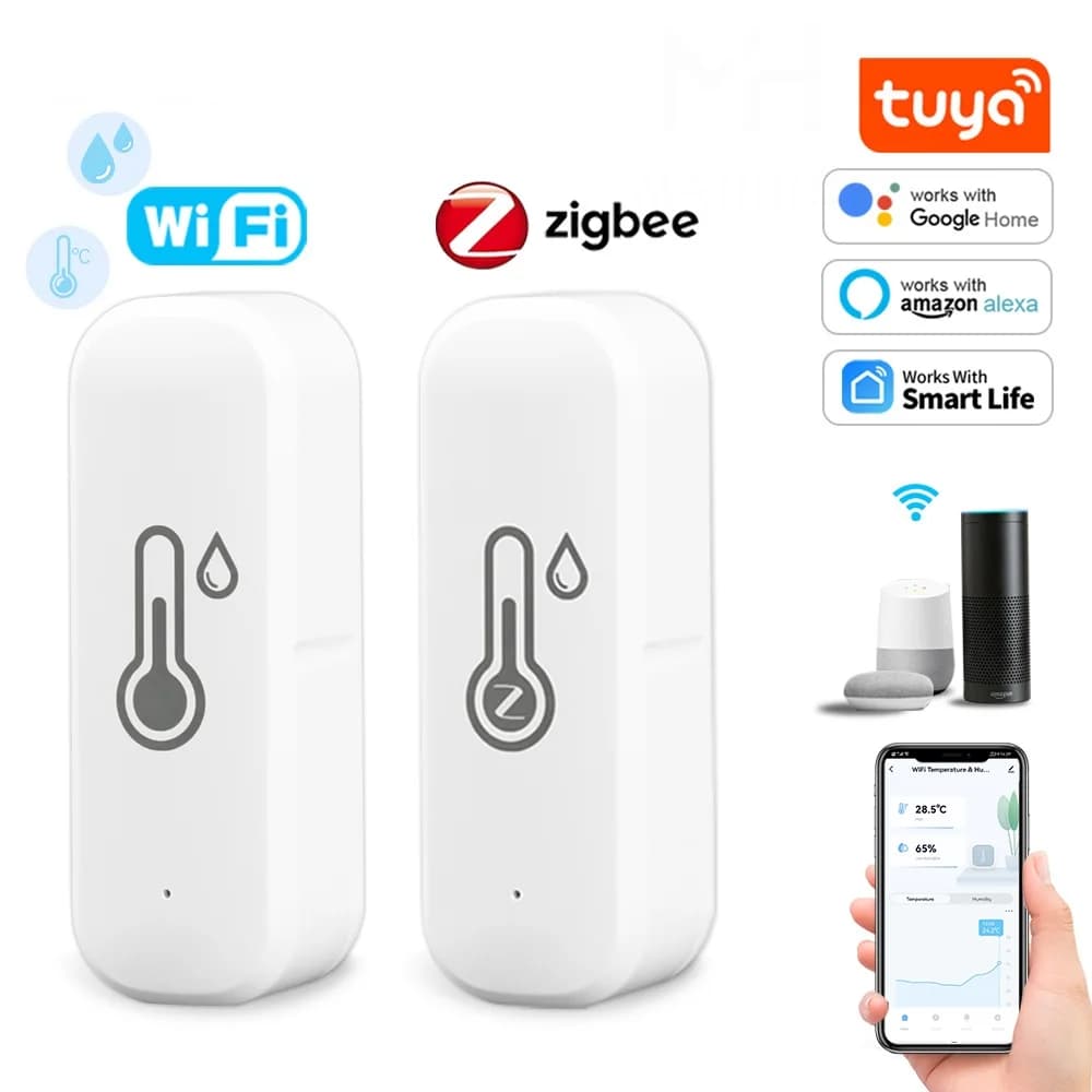 Tuya Zigbee/Wifi Smart Temperature And Humidity Sensor Battery Powered Thermometer APP Smart Home Security Work With Google Home