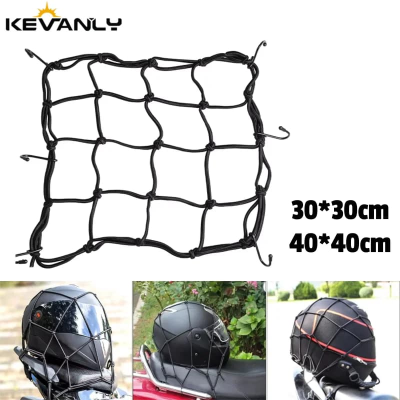 Heavy-Duty 6 Hooks Elastic Bungee Net Motorcycle Luggage Net Helmet Fuel Tank Holder Moto Accessories for Helmet Storage Black