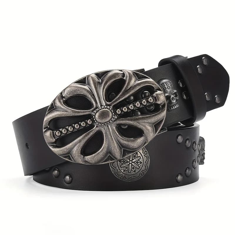 Men's Belt Bohemian Style Belt Vintage Inlaid Skeleton Head Women's Belt Riveted Belt Six Star Belt Punk Rock Sexpot Y2K Belts