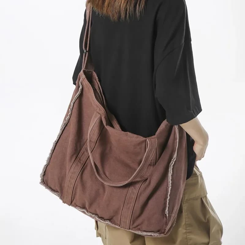 Vintage Large Capacity Canvas Tote Bag Women and Men Japanese Harajuku School Crossbody Bag Student Fashion Commuting Handbag