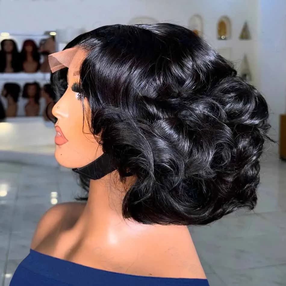 250% Short Bob Wig Brazilian Human Hair Wig Body Wave 13X4 HD Lace Frontal Wig Loose Wavy Human Hair Wigs For Black Women