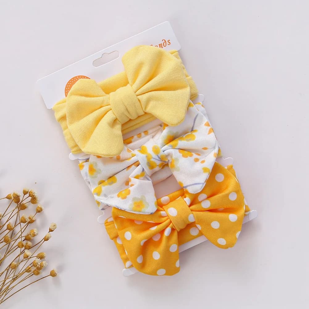 3Pcs/Set Cute Cotton Bows Baby Headbands Newborn Infant Ealstic Hairbands Boys Girsl Dot Striped Flower Print Kids Headwraps