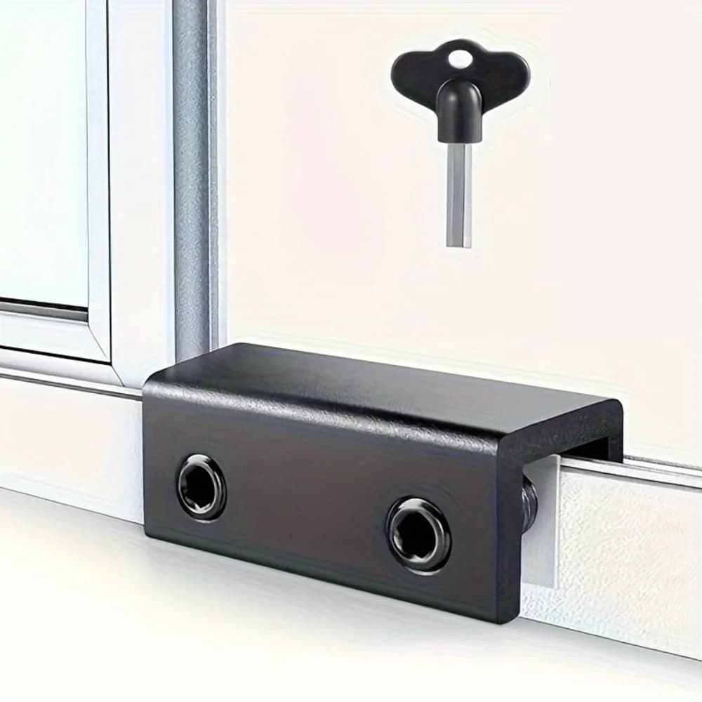 1pc Window Locks for Vertical and Horizontal Windows, Adjustable Aluminum Window Stoppers, No-Drill Install