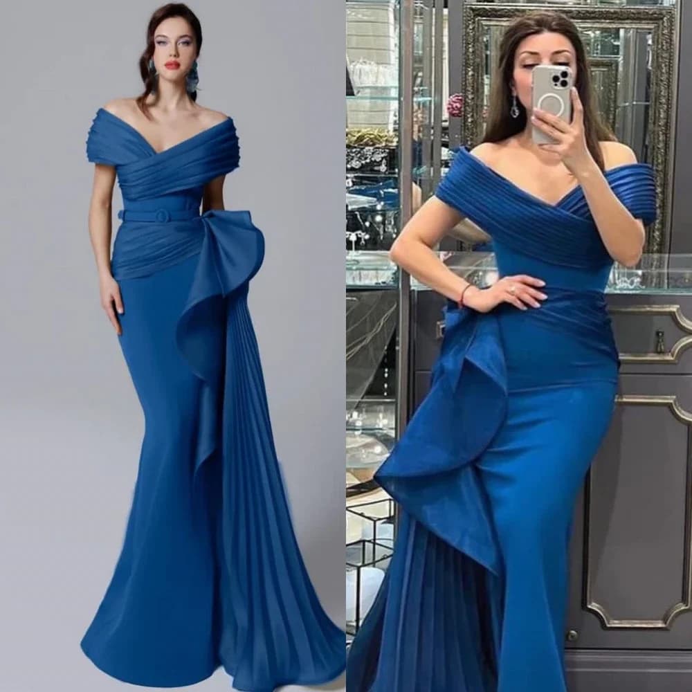 Customized Fashion High Quality Off-the-shoulder Mermaid Quinceanera Dresses Shirred Floor length Skirts s Evening  robe soiree