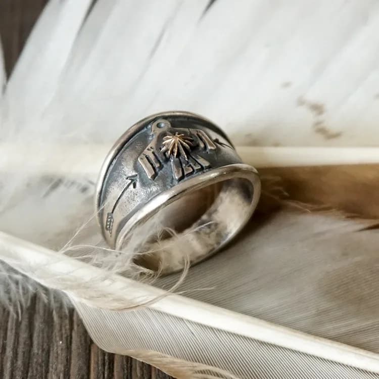 NewImported Thunderbird Ring, Retro, Small and Popular, Old Style Indian Totem Open Pair Ring