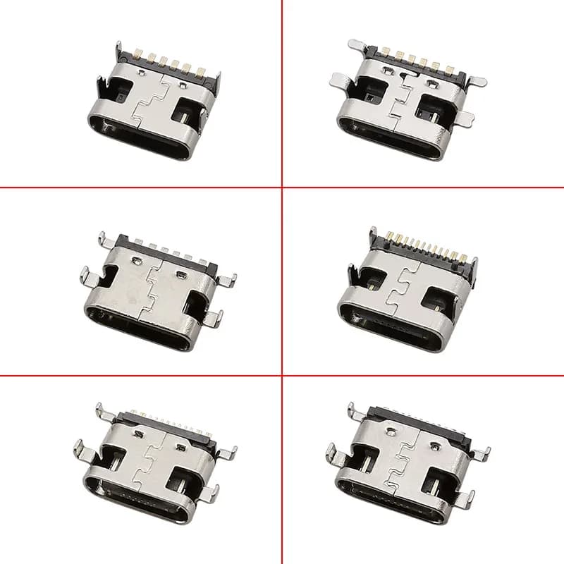 10Pcs USB Connector Type C Female Charging Port Jack 2/6/16 Pin Type-C Socket PCB Soldering SMD SMT DIY Repair Type C Adapter
