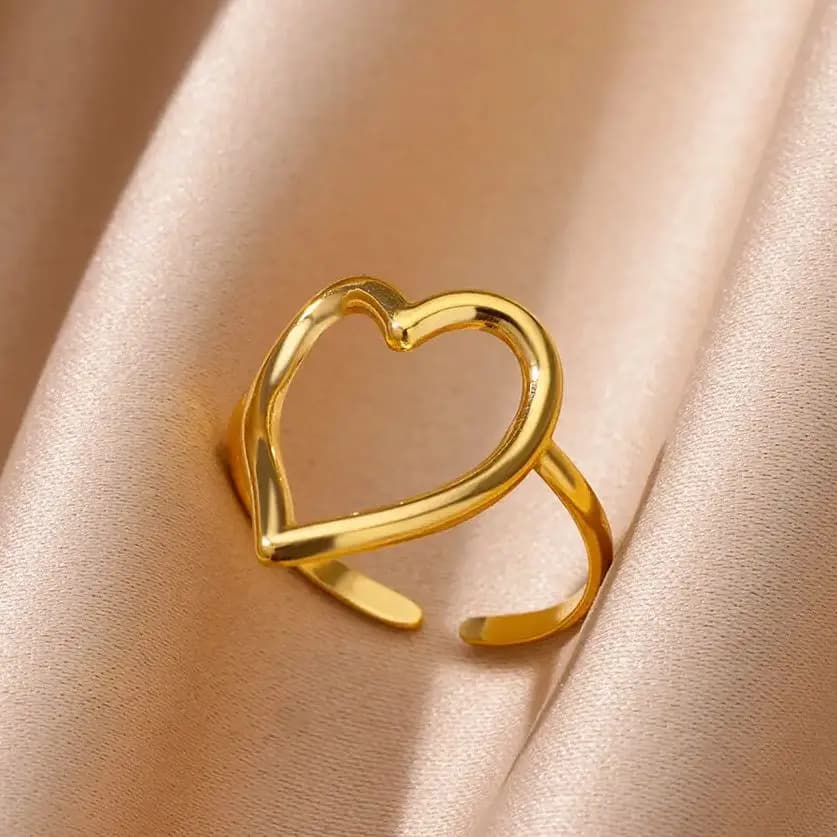 Hollow Heart Rings For Women Gold Color Adjustable Stainless Steel Heart Ring Wedding Party Jewelry Gift 2024 Trend Gift BFF