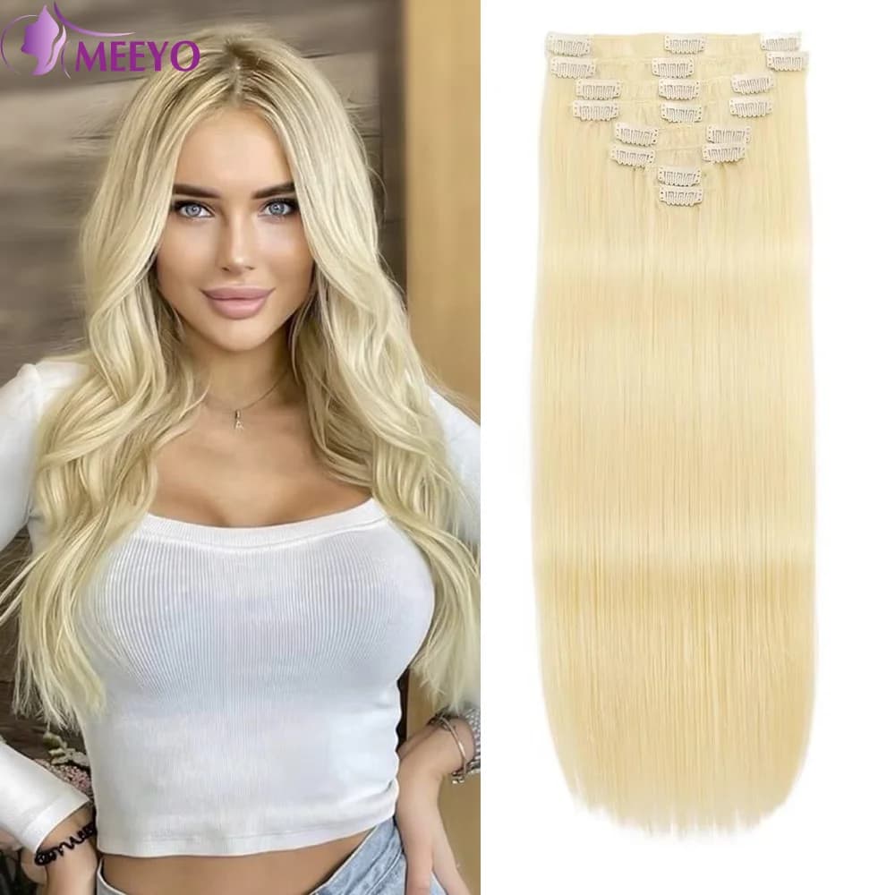 Straight Clip In Hair Extension Human Hair Blonde Color #613 Brazilian 100% Real Human Hair Extensions 16 To 26 Inches For Woman