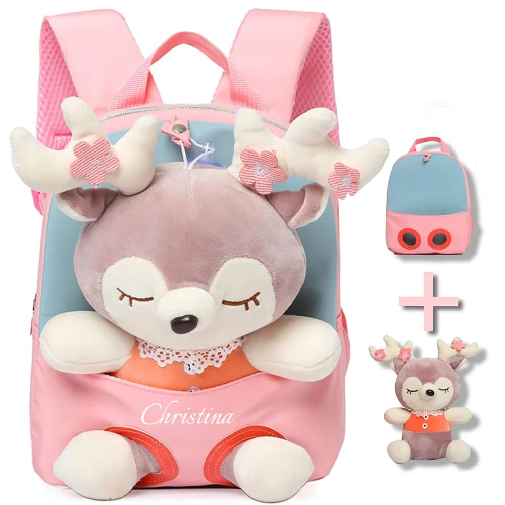 Custom Cute Toddler Backpack for Girls Custom Any Name Little Doll Stuffed Animal Kids Plush Backpack Mini Baby Girl Backpack