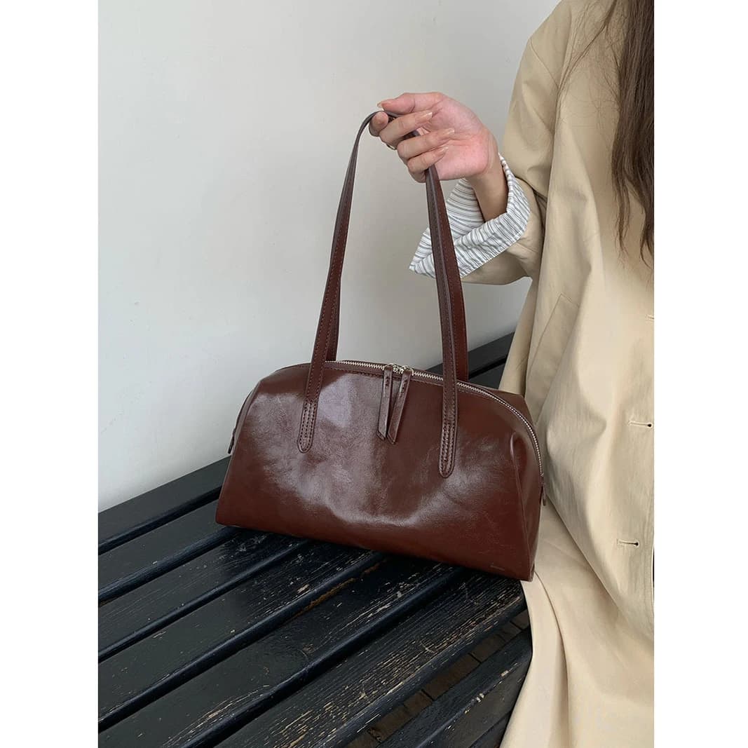 Solid Color PU Leather Underarm Bags For Women 2024 Spring Korean Fashion Retro Simple Shoulder Bag Lady Handbags And Purses