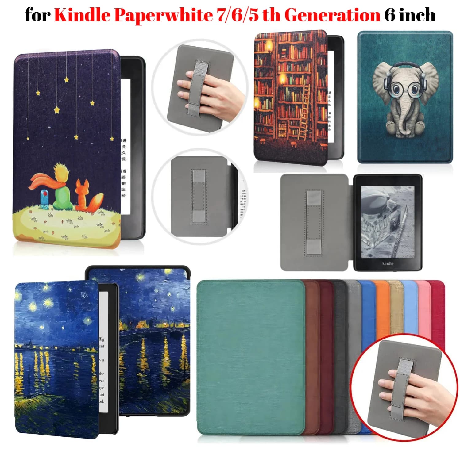 For Kindle Paperwhite 7th 6th 5th Generation Case 6 Inch PU Leather Case with Hand Strap DP75SDI EY21 Paperwhite 3 2 1 Cover