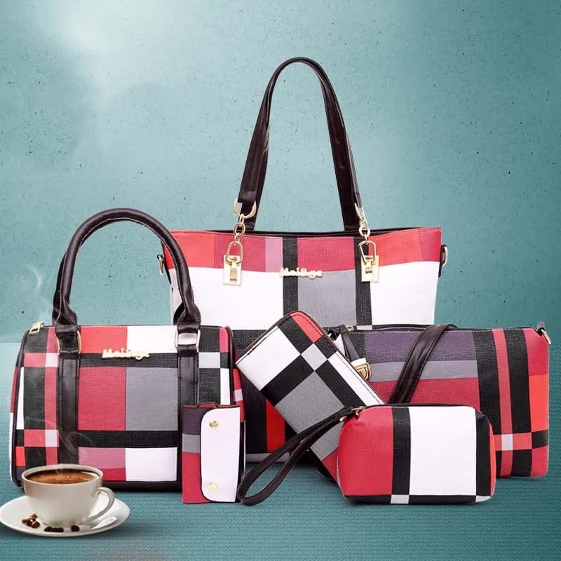 6 PCS Set Luxury Handbags New Women Handbag Plaid Colors Female Shoulder Bag Travel Shopping Ladies Crossbody Bag