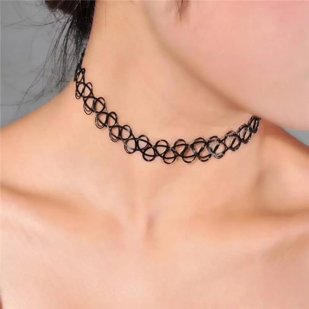 Vintage Gothic Black Braided Fish Thread Choker Elastic 1pc Fashion Necklace for Punk Girls Women Unique Gift