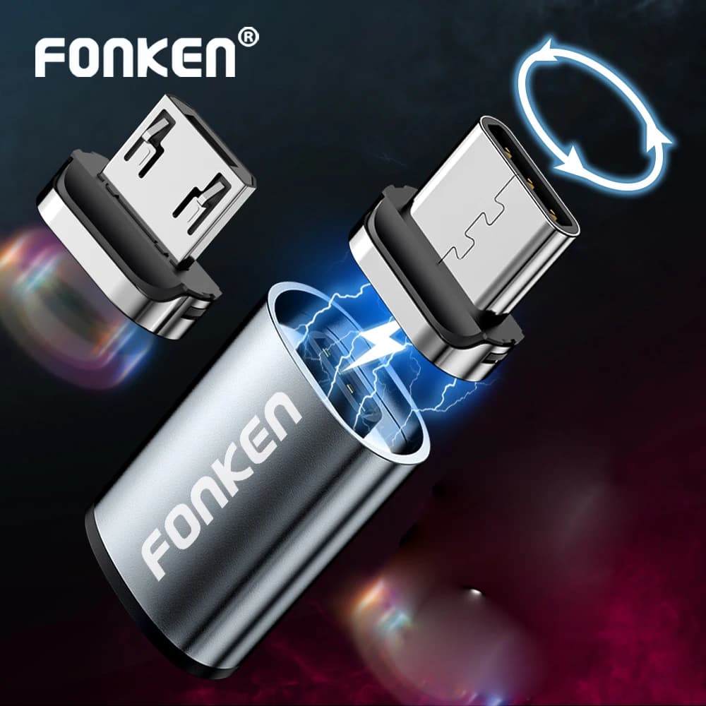 FONKEN USB Cable Magnetic Adapter Micro USB Type C Magnetic Charger Connector For Huawei Samsung Usbc 3 in 1 Charging Converter