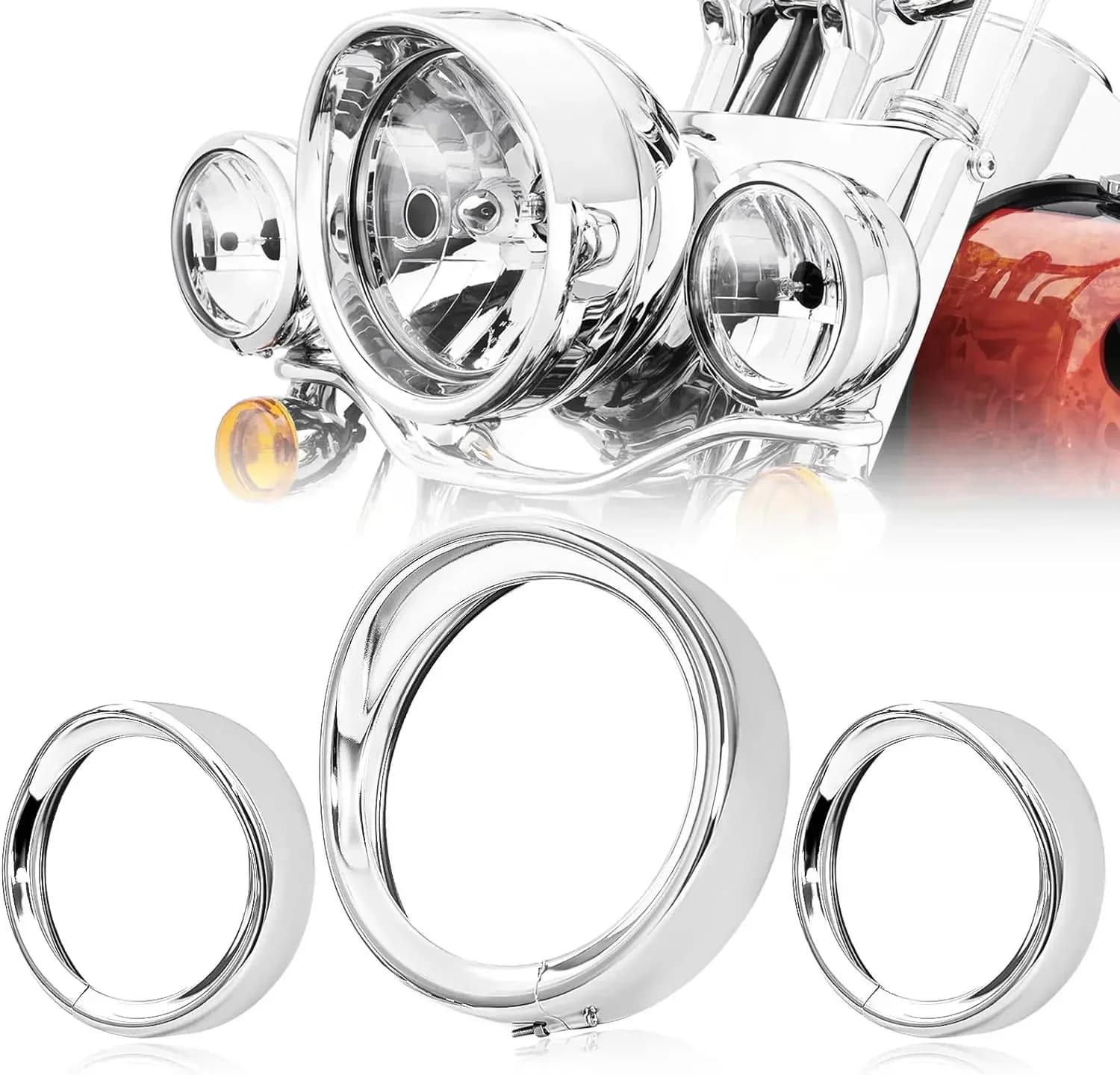 7 inch Headlight Trim Ring Decorate Visor 4 1/2" Fog Light Trim Ring Turn Signal Trim Ring Set Fit for Harley Softail Touring