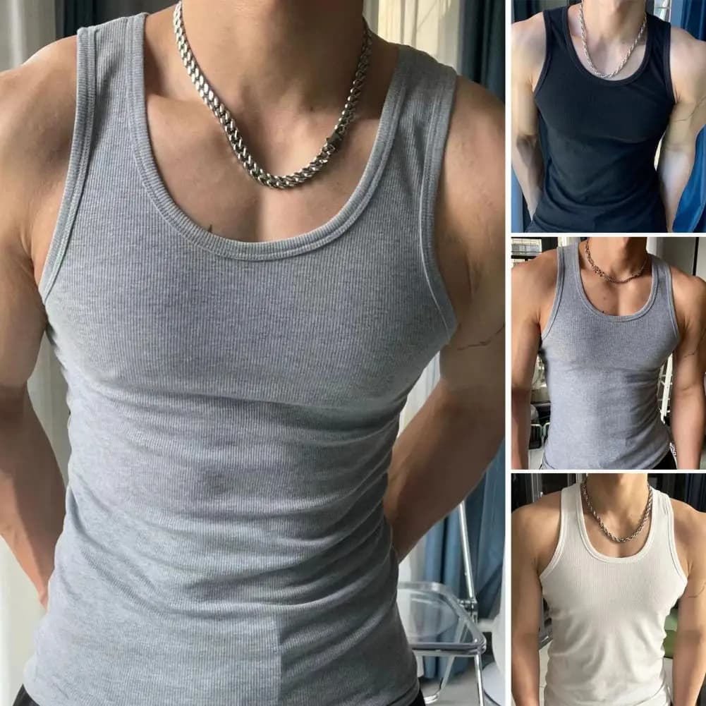 Men Breathable Fitness Vest Men's Solid Color O-neck Sleeveless Tank Tops for Fitness Leisure Wear Breathable for Sports