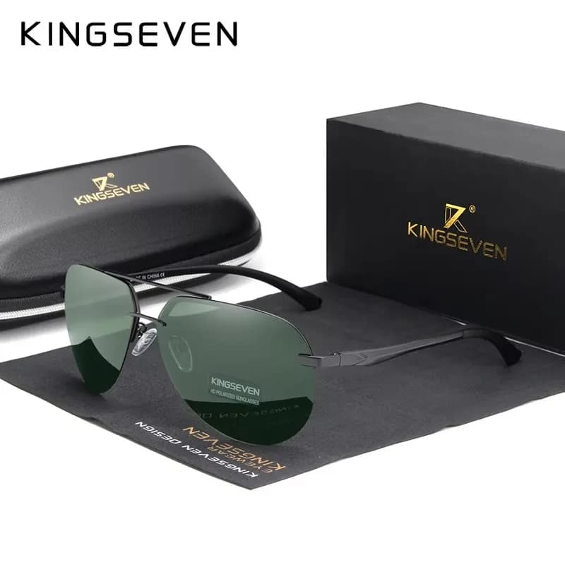 KINGSEVEN 2024 Aluminum Magnesium Polarized Rimless Lens Sunglasses For Men High Definition Retro Women Eyewear Outdoor Sports