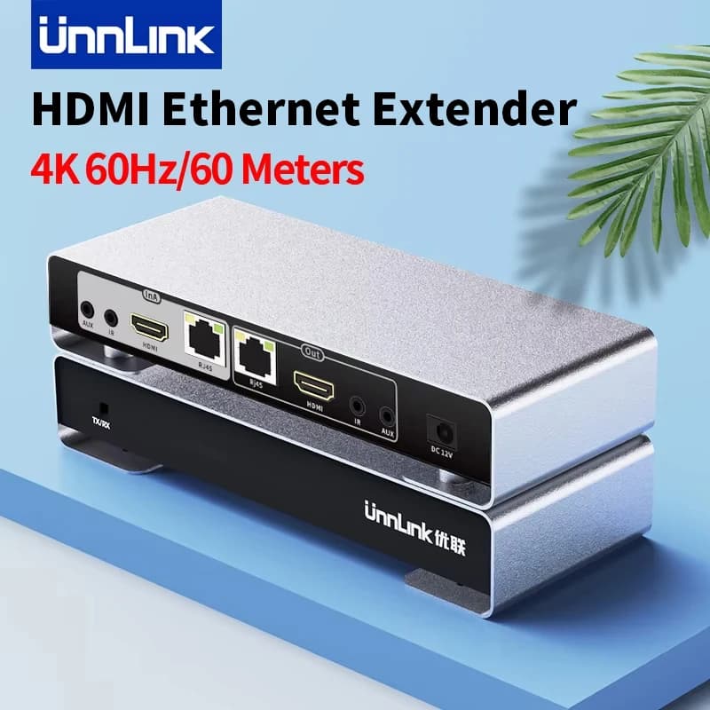Unnlink 4K 60Hz USB HDMI KVM Extender Splitter over Ethernet 60M for NVR Camera PC to Monitor TV