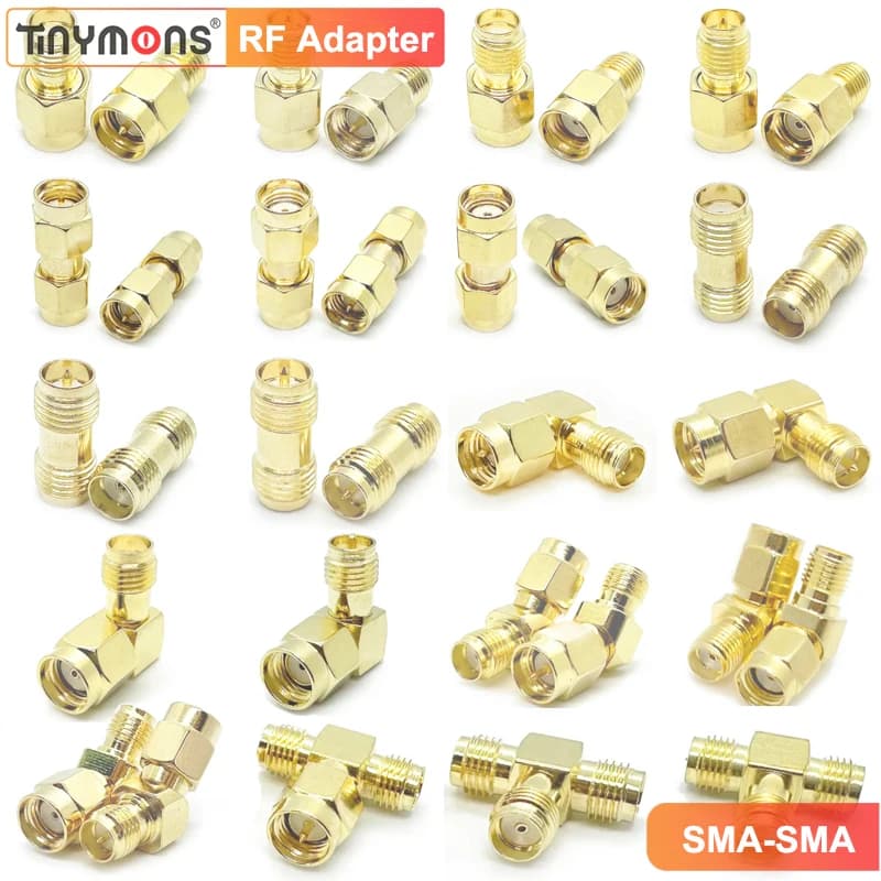 All Copper SMA Adapter Kit SMA Male Female to RP-SMA Right Angle 90 135 Degree Straight T Type Splitter RF FPV Antenna Connector