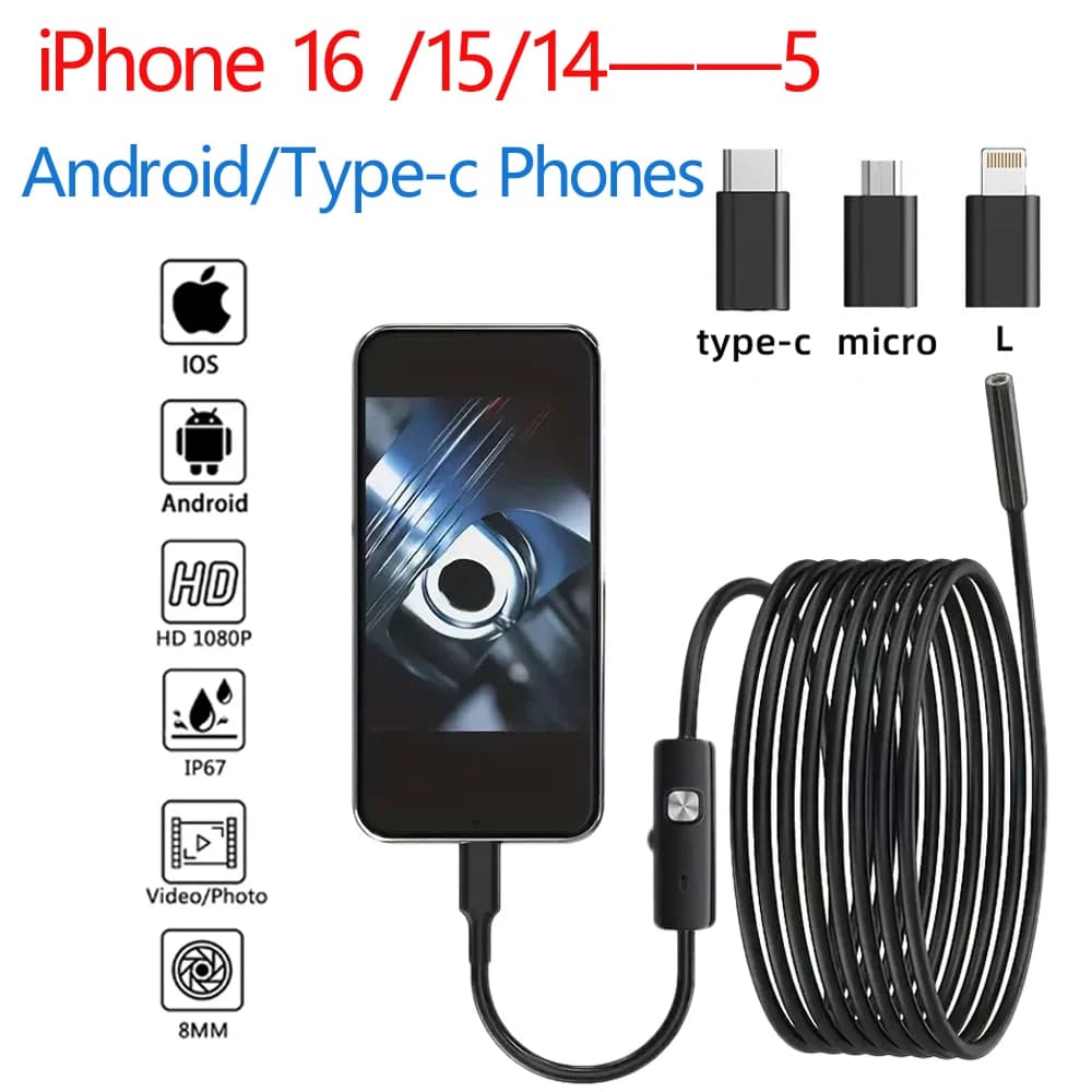 HD1920P Endoscope Inspection  Camera Type-C Mini Inspection Camera IP67  Car Sewer Pipeline Borescope for Android IOS iphone