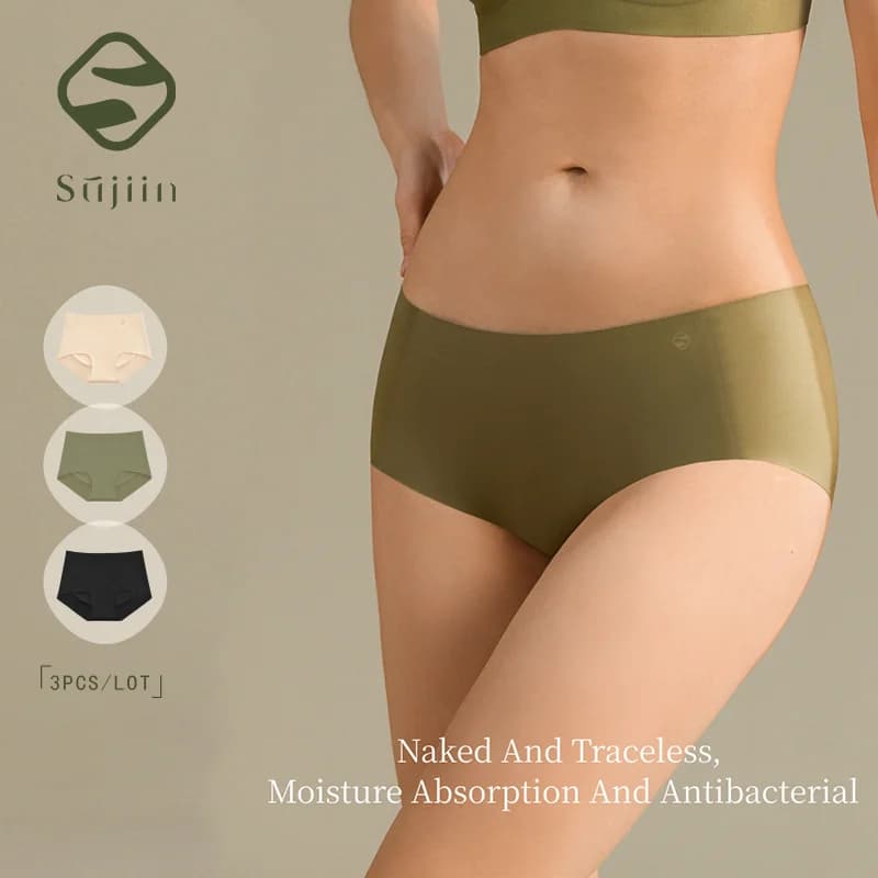 SUJIIN 3pcs/Lot Women's Cotton Panties Seamless Invisibles Briefs 5A Antibacterial High Elastic Early Pregnancy Female Underwear