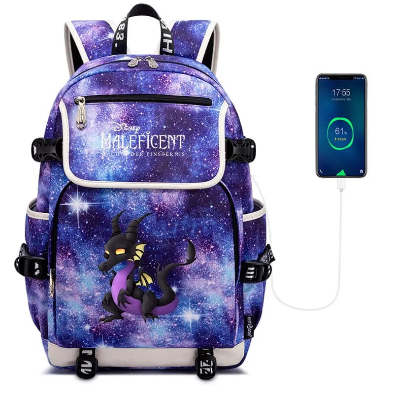 Disney Maleficent Men Women USB Charging Laptop Travel Backpacks Boys Girls Teenager Student School Bags Mochila