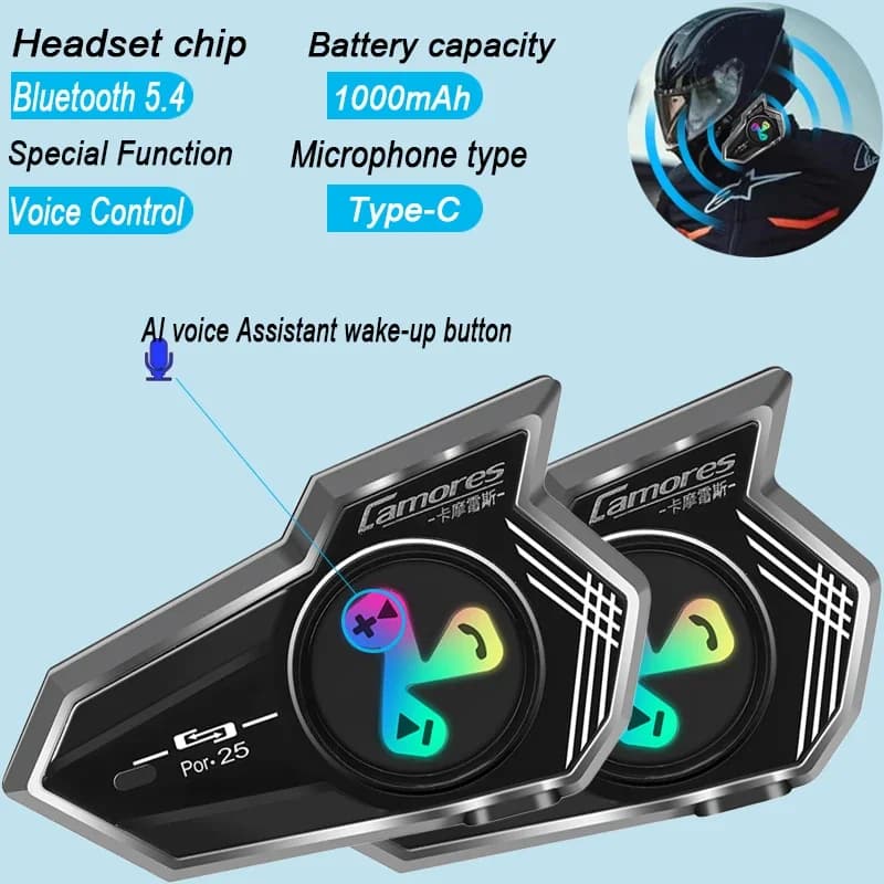 Bluetooth 5.4 Wireless Motorcycle Helmet Headset Hands-free Call Phone Motorcycle Waterproof Earphone Music Player Moto Helmet