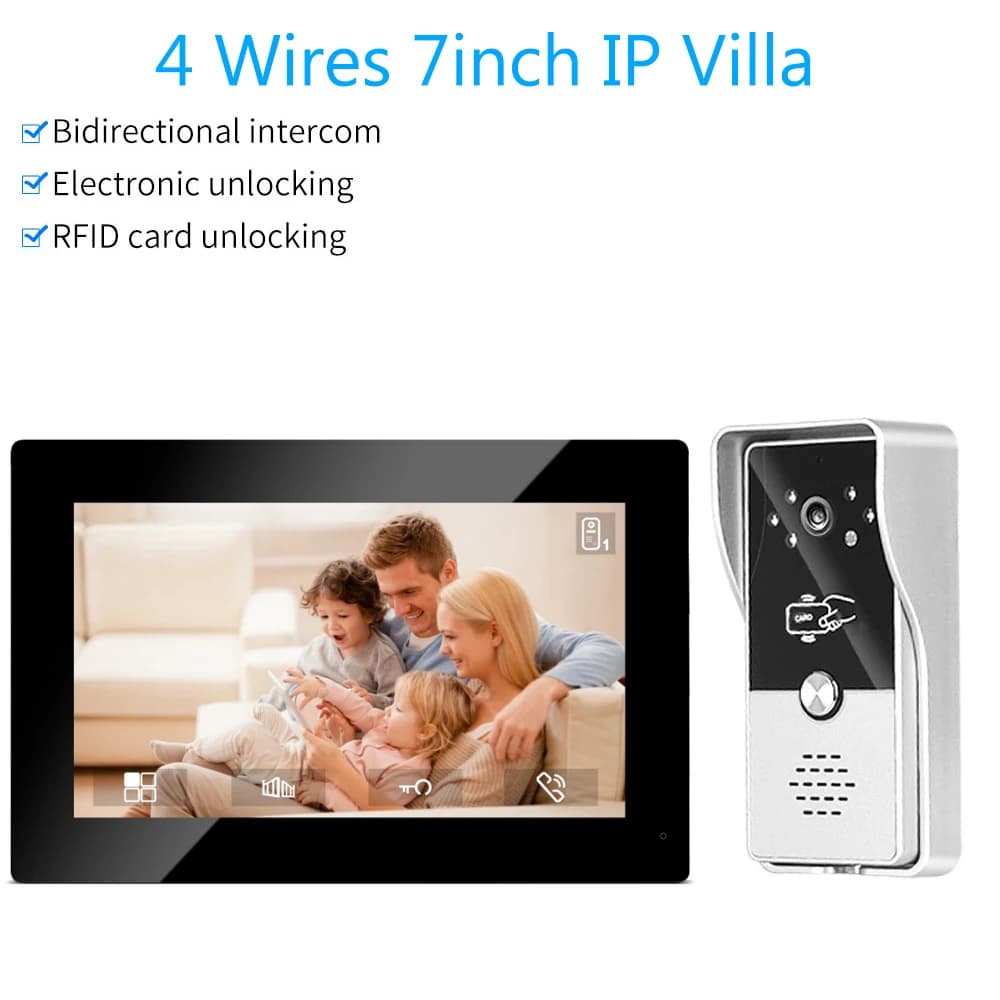 7inch Color Wired Video Intercom System Visual Doorphone Camera Video Doorbell Door Phone Kits for Home IP Villa Apartment M72T