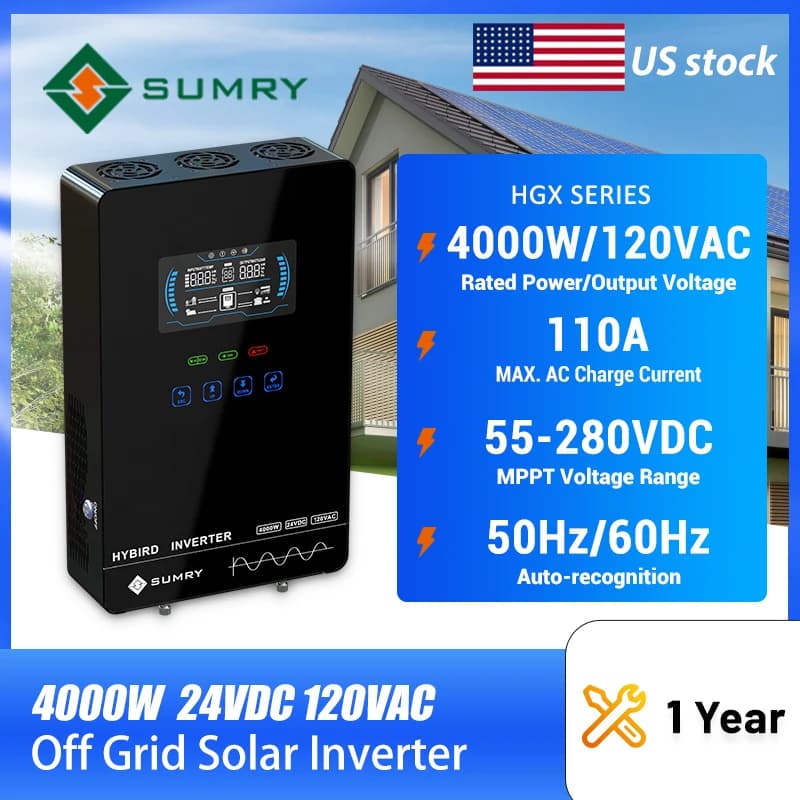 Sumry Hybrid solar Inverter 4000w 24V 140A Over-load protection Pure Sine Wave solar Inverter 5600W MPPT Solar Charger