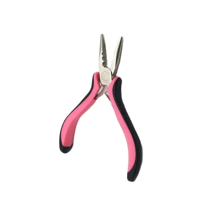 1 piece Pink handle carbon steel straight nose plier with 3 holes Feather hair extension clamphair extension tools