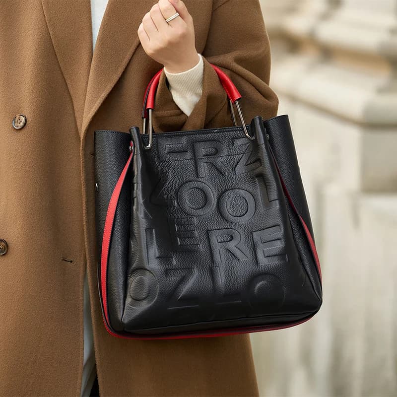 ZOOLER New First Layer Cow Leather Handbag Handmade Single Shoulder Bag Women  Black Letter Embossed Purse High Quality#yc571