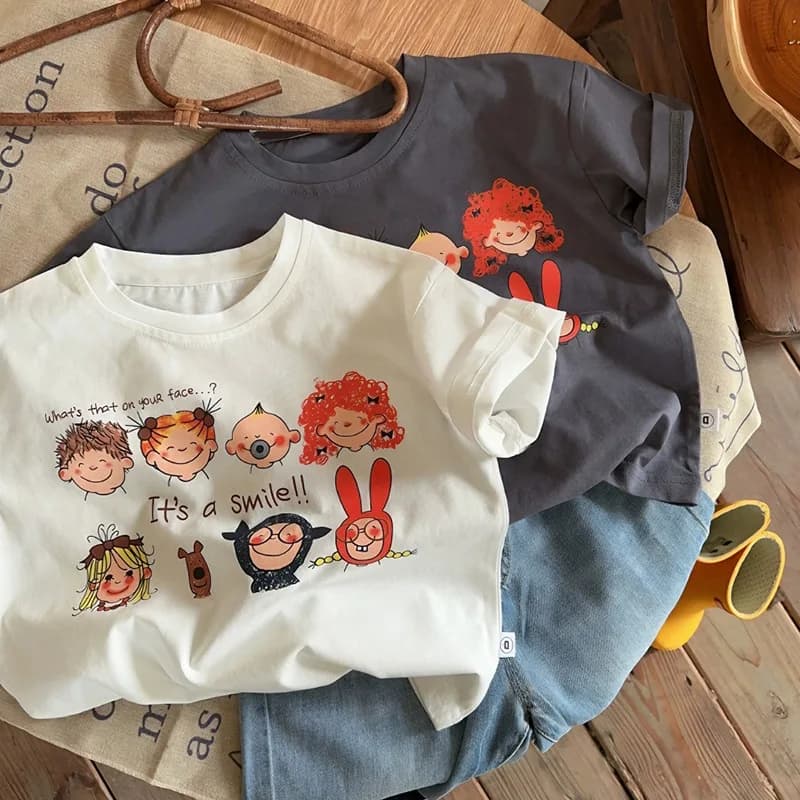 Summer Boys T-shirts Cartoon Print Tops for Kids Short-sleeve Children Tees Girls Blouse Toddler Outfits Baby Clothing