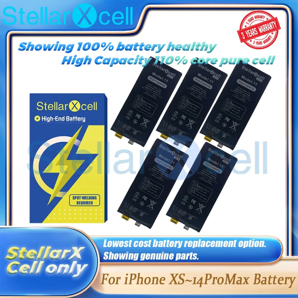 5pcsStellarXcell without Flex High Capacity  Battery Cell for iPhone iPhone XS 14Pro Max 13Pro Max XR 11 ,11Pro,13Promax, 14Pro