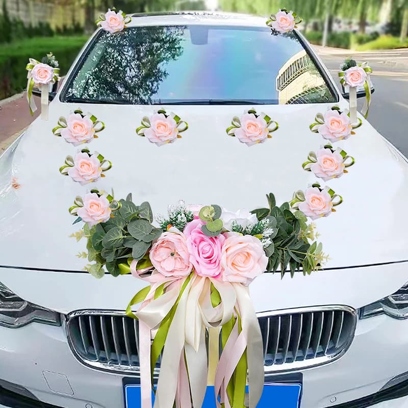 1PC Wedding Car Decoration Rose Wedding Car Decoration Door Handle Rearview Mirror Flower Fleet Decoration Suction Cup Flower