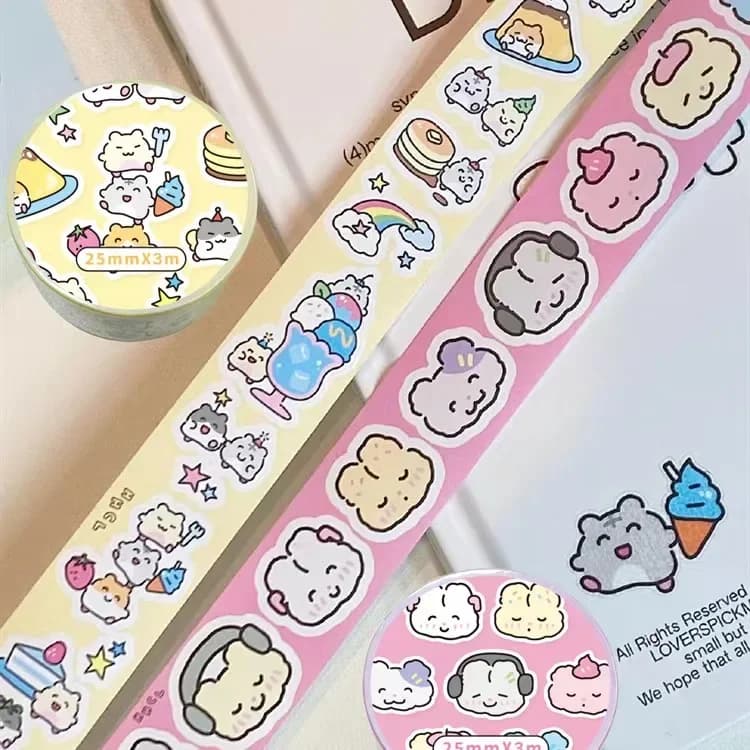 1Pcs Lovely Ins Cartoon Washi Tape Stationery Stickers Decoration Adhesive Masking Tape Korean School Supplies Diary Tape gift