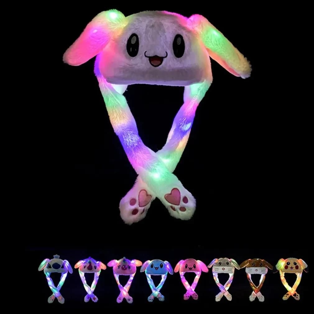 Japanese Anime Bunny Hat Glowing Plush Ear Moving Jumping Hat Ears Popping Up When Pressing The Paws Cute Animal Cosplay Hats